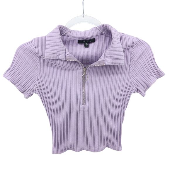 Papaya Y2K Purple 1/2 Zip Collared Baby Tee Polo Top Womens MD Preppy Cute Goth - Picture 1 of 7